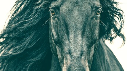 Majestic horse with flowing mane stands gracefully against a background