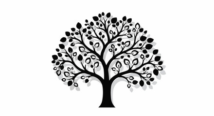 Obraz premium Stylized silhouette of a flourishing tree with detailed leaves and a subtle shadow