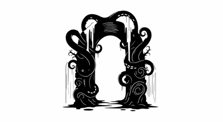 Mysterious dark archway with dripping tentacles and eerie atmosphere