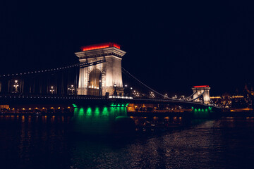 Budapest skyline with the bridge and castle in the night