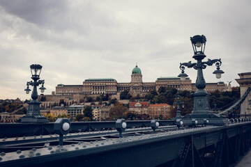 Budapest skyline with the bridge and castle