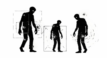Obraz premium Silhouette figures with outlines and targets, suggesting danger or vulnerability.