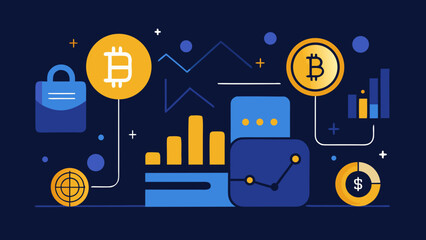 Bitcoin and cryptocurrency investment illustration, showcasing financial growth, market analysis, and digital currency trends
