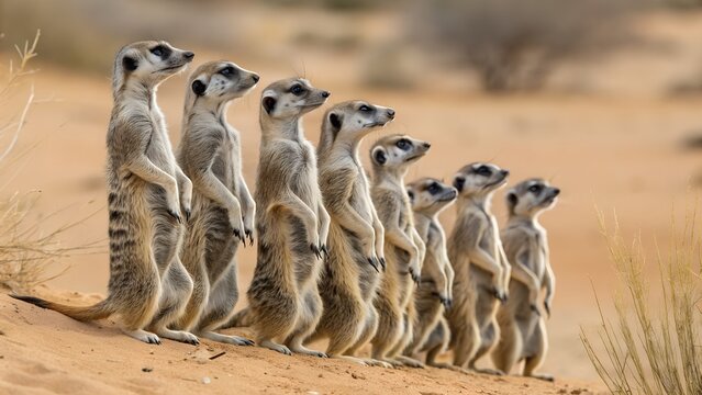 photograph-meerkats-standing-upright-in-a-coordina - Powered by Adobe