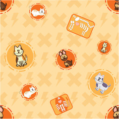Cute Veterinary Pattern with Cats, Bunnies, and X-Ray Illustrations