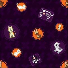 Cute Veterinary Pattern with Cats, Bunnies, and X-Ray Illustrations