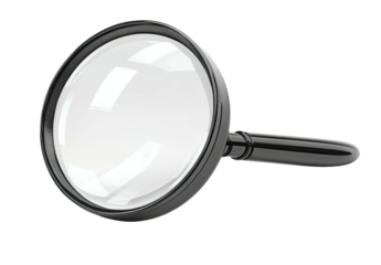 Magnifying glass with black handle, close-up, over a dark background