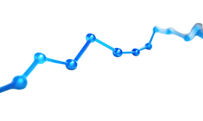Gradient blue line with spheres charts upward on a pure black background