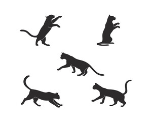 Elegant Cat Silhouettes in Various Poses Vector Illustration Pet Feline Domestic Animal Collection Standing Stretching Walking