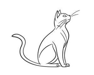 Elegant Cat Line Art Silhouette Sitting Gracefully Observing the World with Refined Curiosity and Sophisticated Charm Animal Portrait