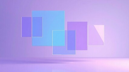 translucent rectangles floating over a reflective gradient surface with soft purple, blue and pink hues creating a minimal abstract digital background with layered geometric harmony
