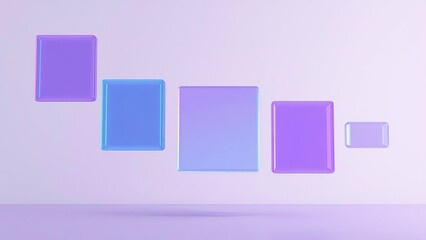 floating translucent prisms in soft purple gradient space with modern abstract geometry, minimal shadows, clean lighting, spatial depth, and harmonious color tones for elegant design