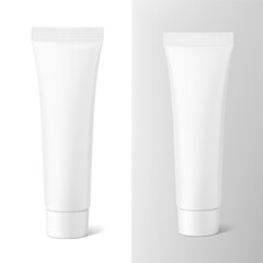 Blank plastic tube mockup. Vector illustration isolated on white and grey background. Can be use for your design, advertising, promo and etc. EPS10.