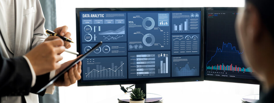 Business data dashboard provide business intelligence analytic for marketing strategy planning brisk with big data set to analyze customer demands and foreseeing business future - Powered by Adobe