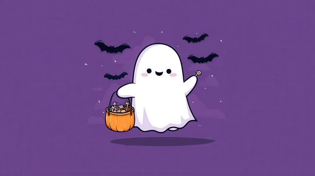 cute cartoon ghost holding out its hand for candy, halloween