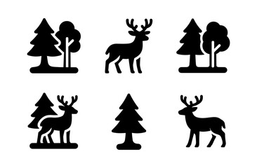 Fototapeta premium Minimalist deer and forest icons for nature-themed design projects