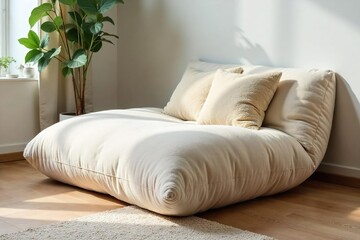 Luxurious Oversized Round Cushion Calming Neutral Tones for Relaxed Living Spaces