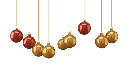 Gold and Red Hanging Christmas Ornaments PNG, Elegant Baubles Isolated on Transparent Background, Festive Holiday Decorations for Seasonal Design, Invitations, Greeting Cards, Party Decor