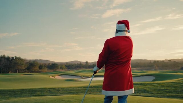 Santa Claus playing golf.