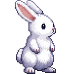 8-bit pixel art isolated PNG of a cute white bunny, standing animal sprite for retro and mobile games, isolated on white background