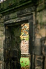 Autumn in old medieval town, authentic England, heritage travel. Old town in Autumn, warm light and historic atmosphere
