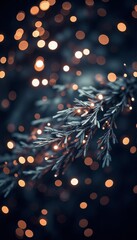 Evergreen branches shimmering with Christmas lights, a festive mood