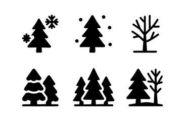 Obraz premium Winter forest icons set for seasonal design projects with simple tree and snowflake elements