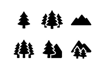 Obraz premium Minimalist cedar forest and mountain icons for nature-themed designs