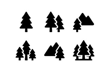 Obraz premium Minimalist cedar forest icon set for nature-inspired designs and eco-friendly projects
