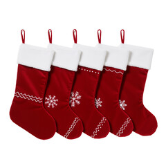 Five Red Christmas Stockings with Snowflakes – Festive, Cozy Holiday Tradition in a Row

