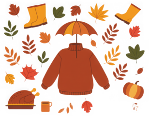 Autumn season vector illustration with leaves pumpkin and thanksgiving icons
