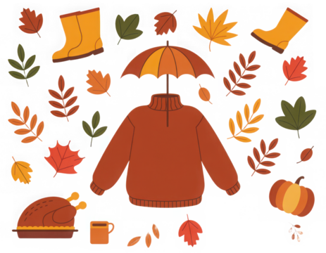 Autumn season vector illustration with leaves pumpkin and thanksgiving icons
