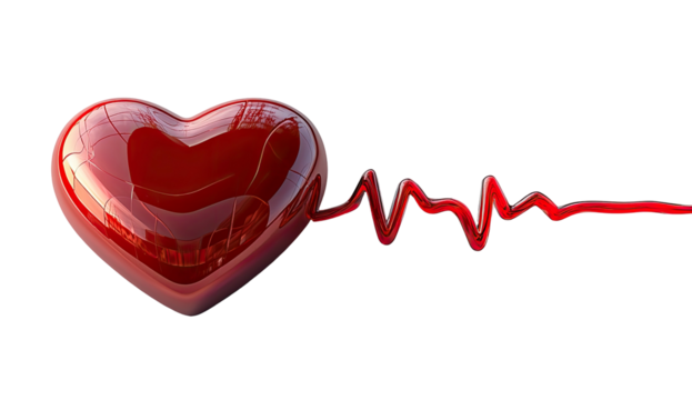 Red heart with connected pulse wave on a black background