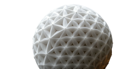 Ornate sphere; flower-like geometric tessellation, off-center lighting