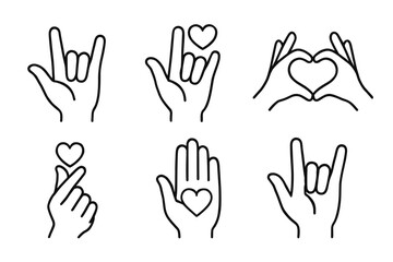 Fototapeta premium Set of hand gestures expressing love and affection with heart symbols