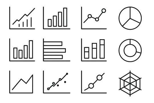 Graph icon set: line, pie, bar, and scatter chart collection