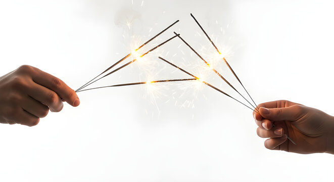 Hands hold sparklers that are illuminated with sparks