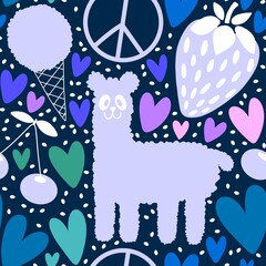 Birthday party seamless alpaca pattern for wrapping paper and fabrics and linens and kids clothes print