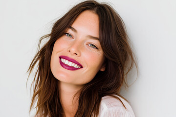 Fototapeta premium Woman with magenta lipstick smiling softly