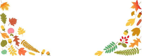horizontal frame from autumn leaves and plants in vector. Template for background, wallpaper, banner, backdrop, decoration