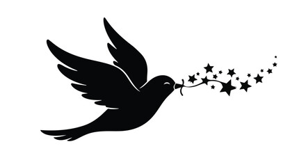 Silhouette of a bird carrying a trail of stars, symbolizing hope and dreams.