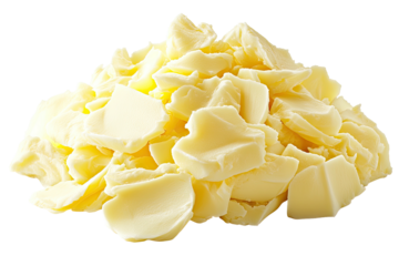 Pile of creamy white chocolate pieces, irregular shapes
