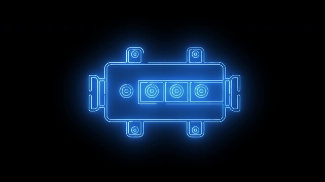 Glowing blue neon sensor module icon showing electronic component for automation and industrial data detection system