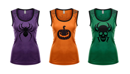 Halloween Mesh Tank Tops PNG – Spider, Pumpkin, Skull Overlays with Scoop Neck