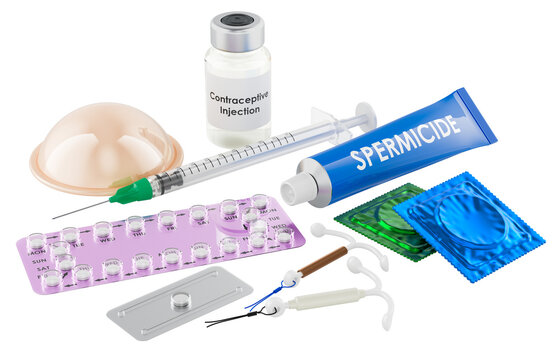 Contraceptive methods set. 3D rendering