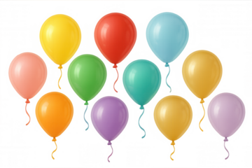 Floating colorful balloons celebrating party event, happy birthday festive concept with vibrant helium gas balloons
