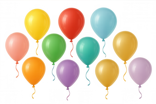 Floating colorful balloons celebrating party event, happy birthday festive concept with vibrant helium gas balloons - Powered by Adobe