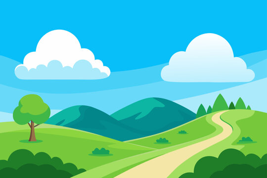 Illustration of landscape with path and mountains