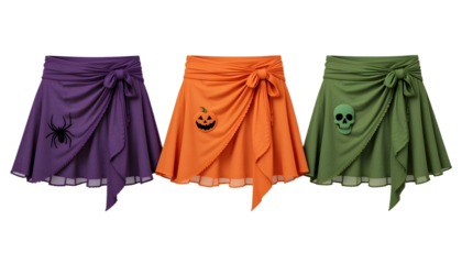 Halloween Wrap Skirts PNG – Spider, Pumpkin, Skull Overlays with Bow Tie Waist