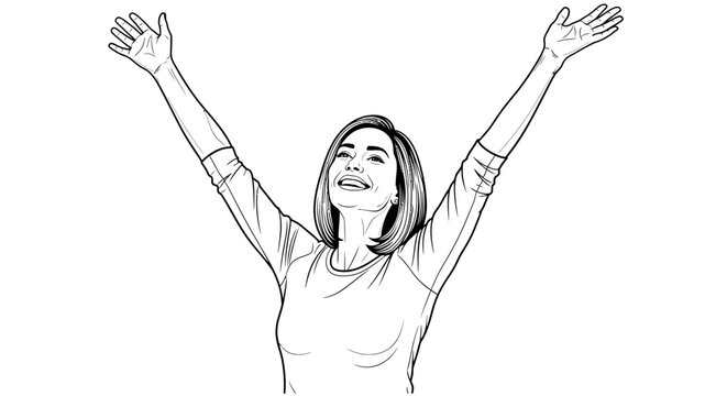 Joyful woman celebrating with arms raised in a moment of pure happiness - Powered by Adobe